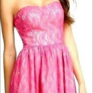bebe strapless hot pink lace party bustier dress